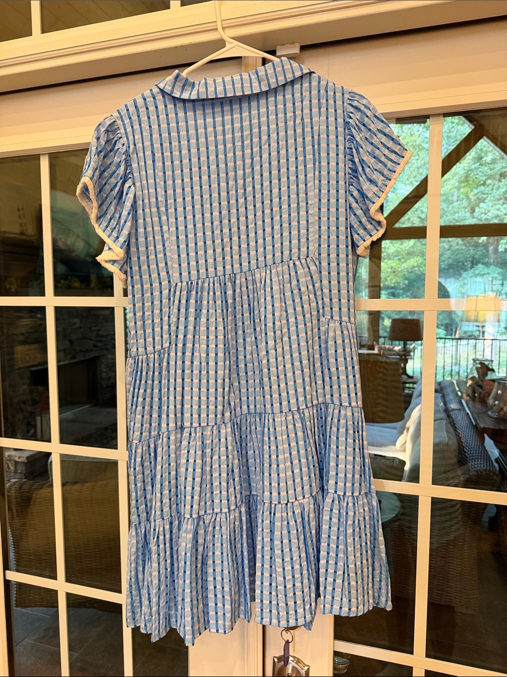 THML Blue and White Striped Tiered V-Neck Dress - Picture 3 of 3